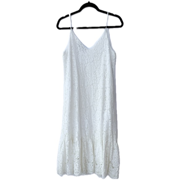 Sugar+Lips White Lace Midi Dress Ruffle Hem Medium - Picture 2 of 9